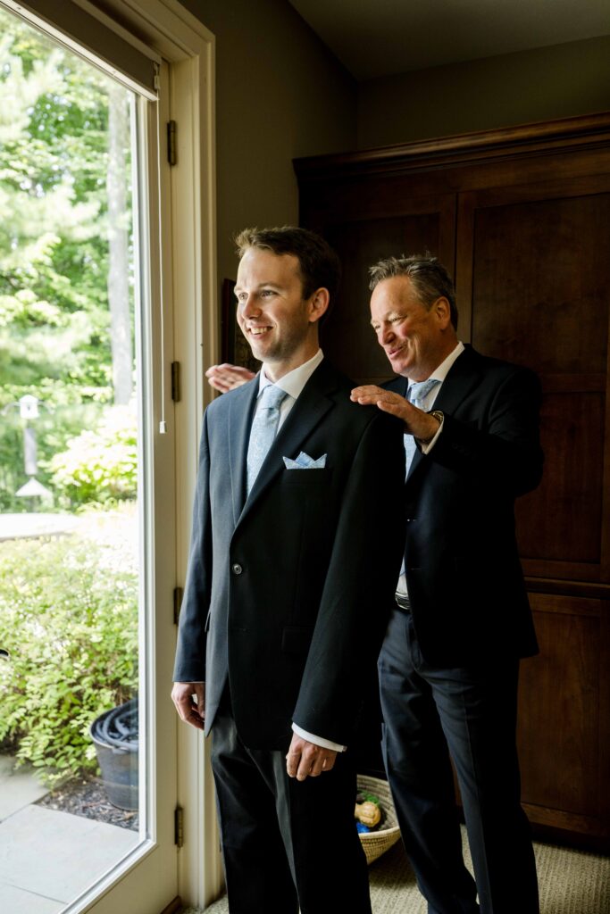 Max's dad helping his son get ready for his wedding at Blythefield