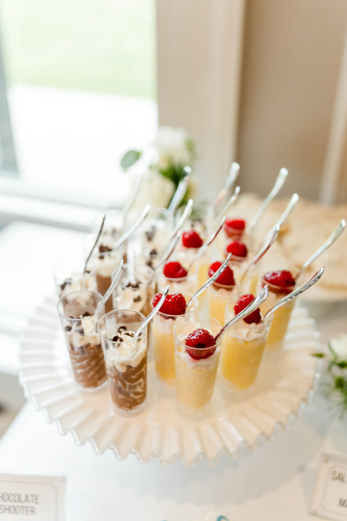 Dessert table with chocolate and lemon shooters
